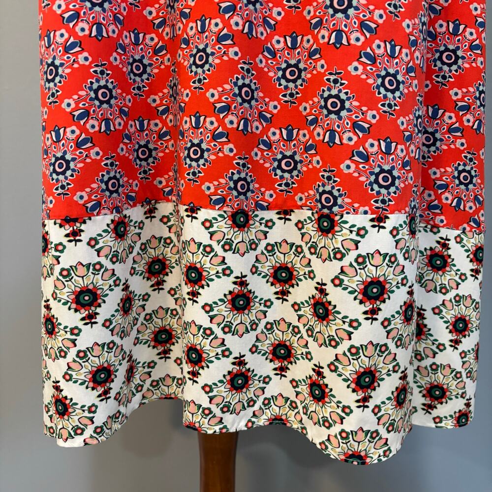 Boden Mixed Print Floral Geometric Sleeveless Swing Mini Dress Red White,Size 12 - Picture 7 of 9